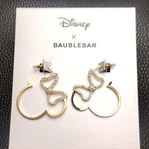 Disney Baublebar Gold Tone Minnie Hoop Earrings with Crystals